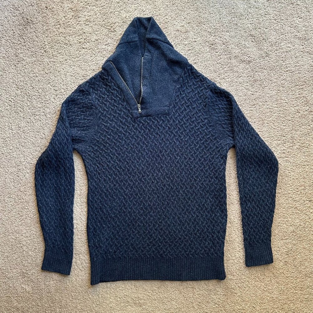 Greyson Dunn Sweater Womens XL 1/4 Zip High Neck Wool Nylon Blend Cable Knit